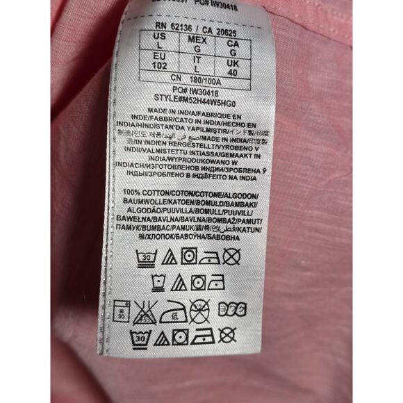 Guess Men's Large Popover, Logan Shirt Pink Regular Fit Button Up Cotton Preppy - Picture 9 of 9